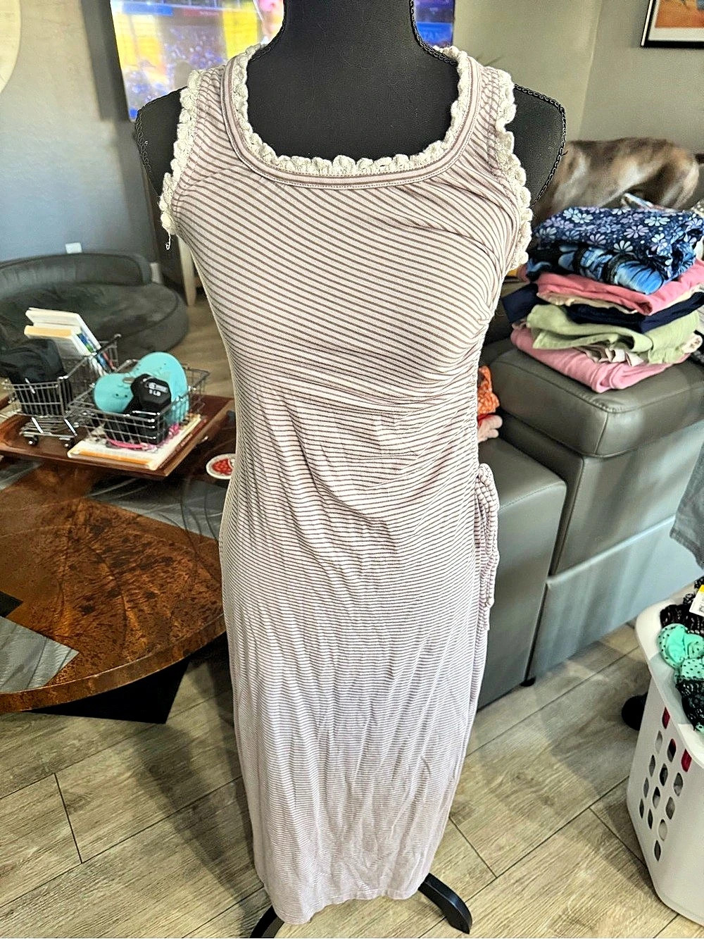 Striped Maxi Dress in White & brown Like New